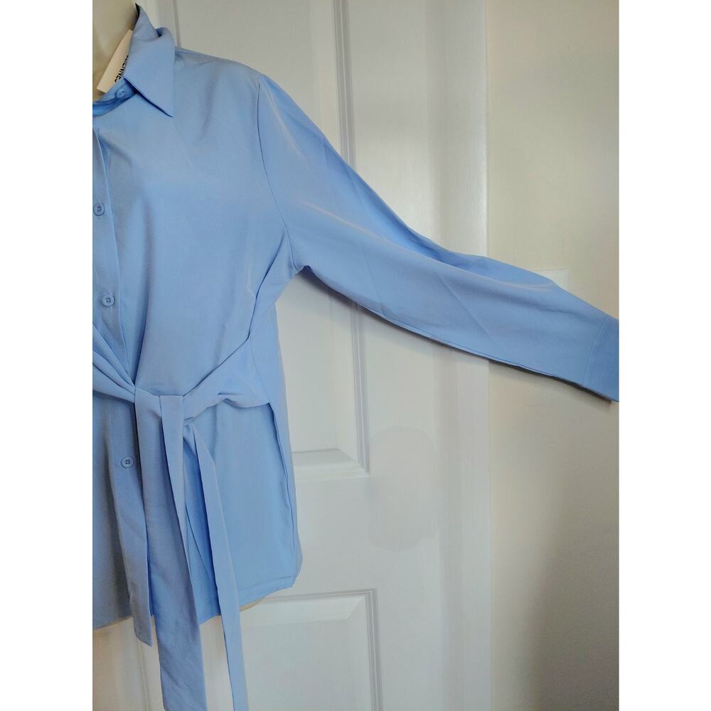 NWT Aureliennes Light Blue Tie-Waist Shirt Oversized Size XS/S Tailored Minimal - Picture 4 of 15
